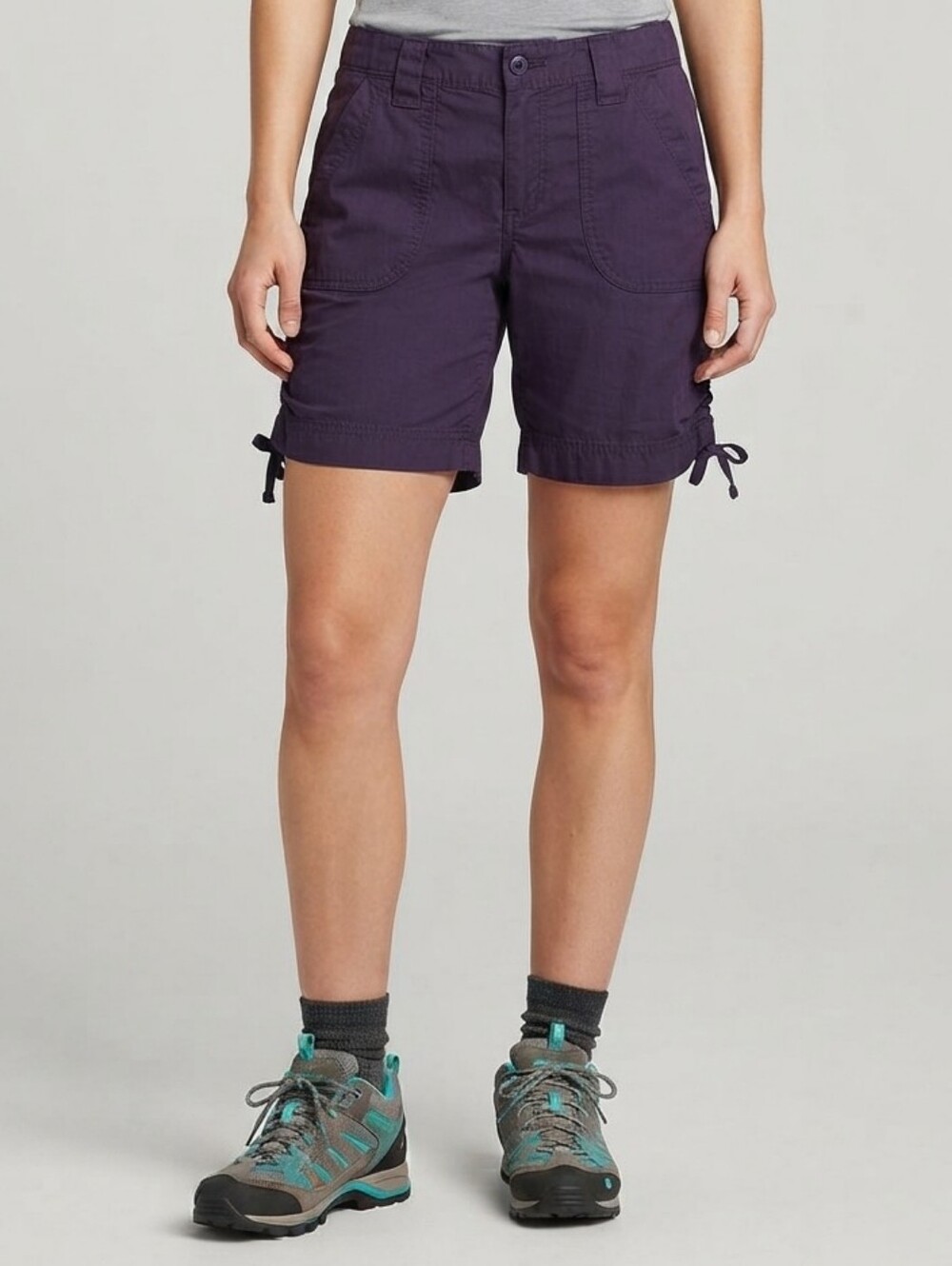 NWT Eddie Bauer Rouched Cargo Shorts 10" Style 0399 Eggplant Purple Hiking! 14